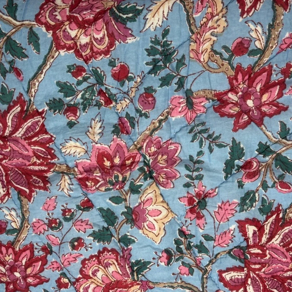 Pottery Barn Shannon Reversible King Sham Blue Pink Floral Cotton Quilted Multi